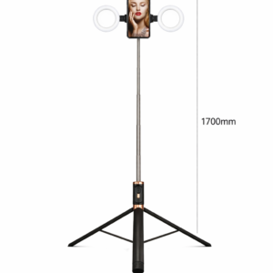 perche selfie trépied 170 cm avec double ring light – télécommande bluetooth