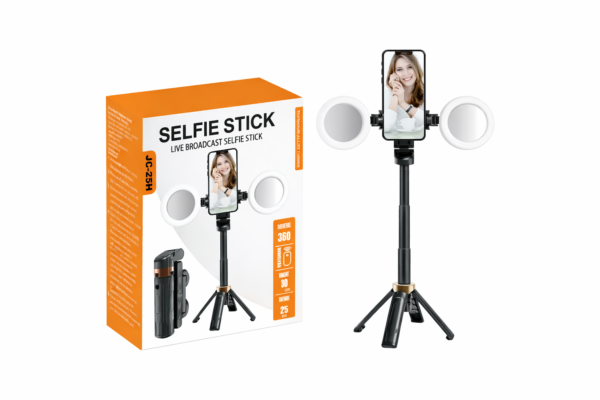 Perche Selfie Trépied avec Double Ring Light JC-25H – Kit Live & Vlog