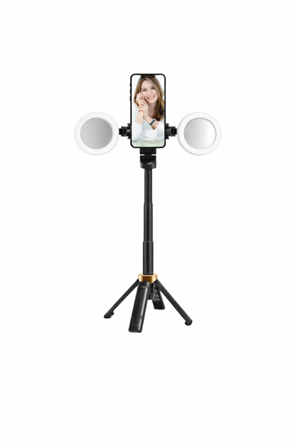 Perche Selfie Trépied avec Double Ring Light JC-25H – Kit Live & Vlog