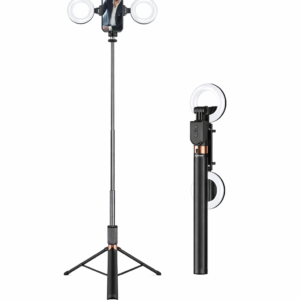 Trépied Selfie avec Double Ring Light PLOKAMA LIVE-K9 Pro – 170 cm