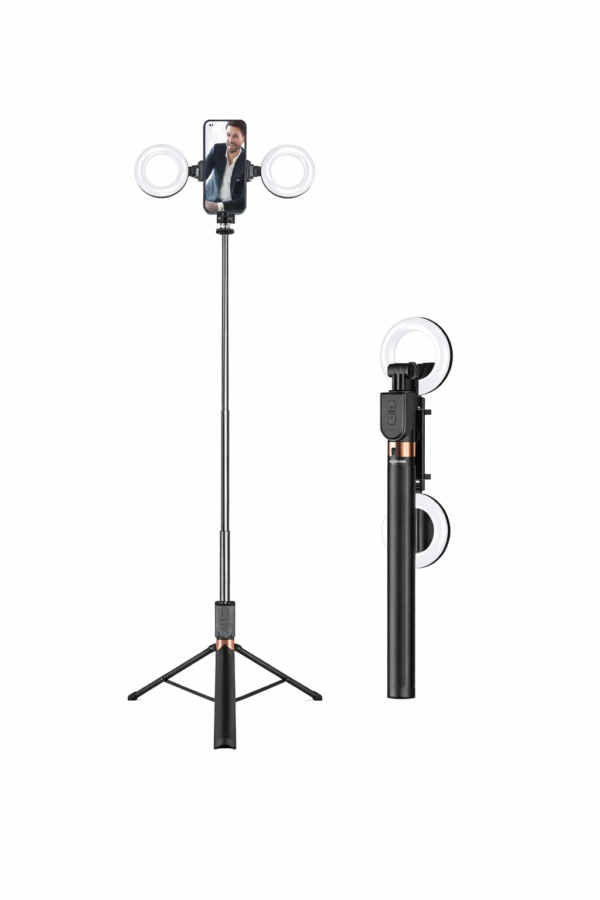 Trépied Selfie avec Double Ring Light PLOKAMA LIVE-K9 Pro – 170 cm